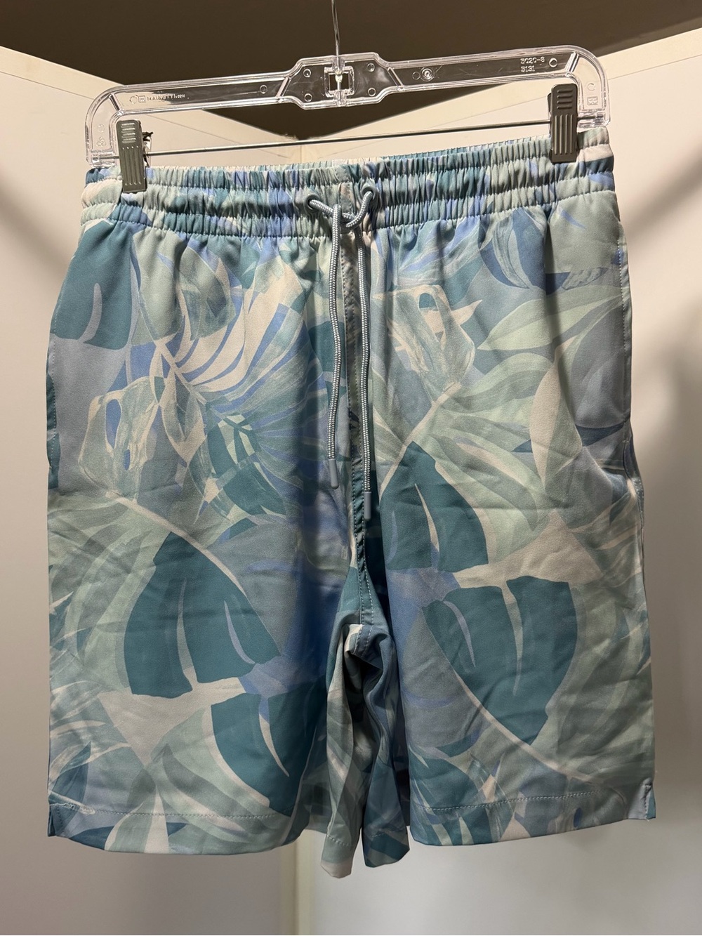 C&C California Light Blue Tropical Leaf Swim Trunks